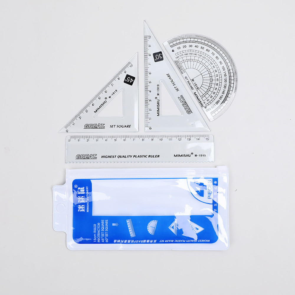 Gold List Title Four-piece Set Ruler Right Angle Triangle Ruler Round Protractor NP-070045 - CHL-STORE 