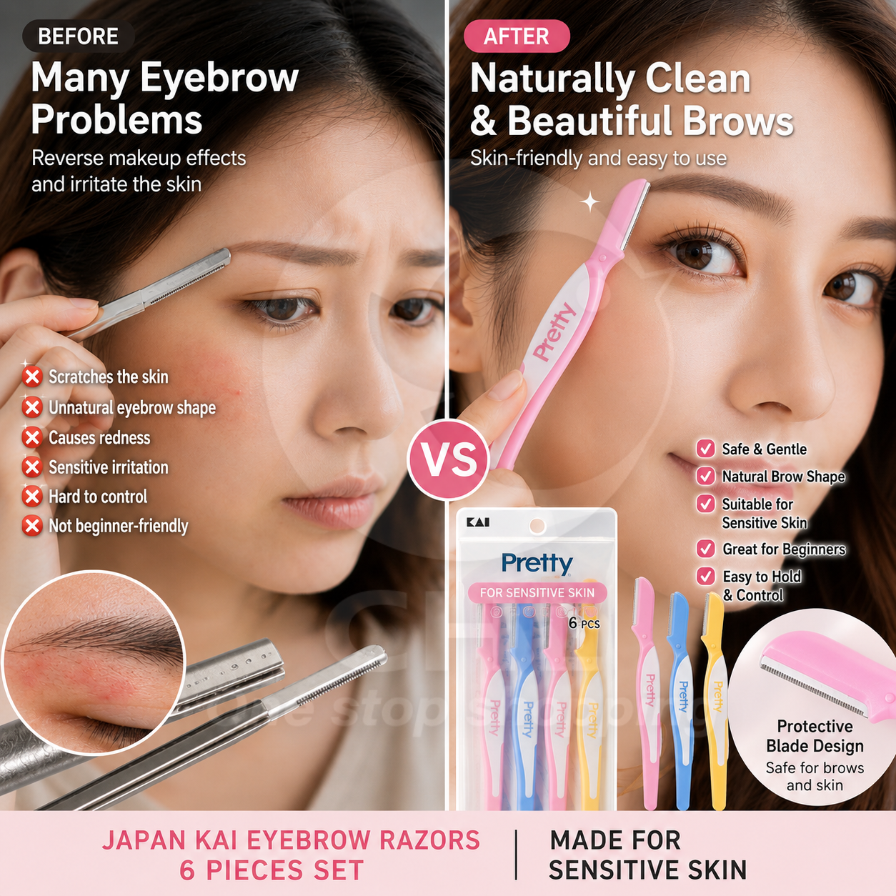 KAI Eyebrow Razors for Sensitive Skin – 6-Pack
