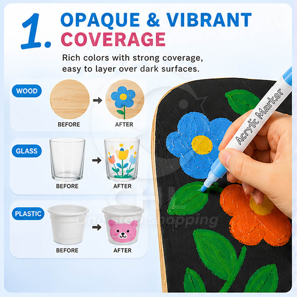 24-Color Acrylic Marker Set – Waterproof Paint Pens, Layering Graffiti Markers for Wood, Glass & Plastic