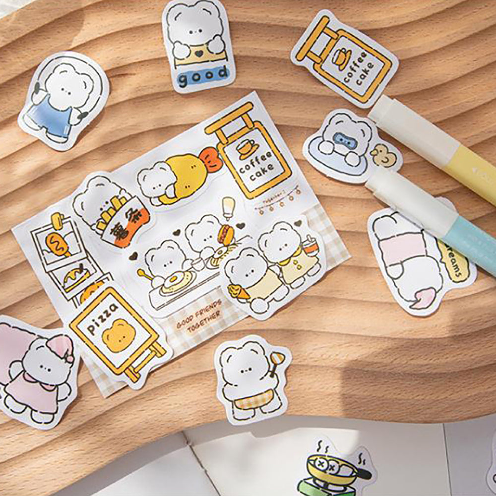 Momo Little Bear Please Be Happy Series Sticker Pack Illustration White Bear Daily Party Shopping and Camping Handbook Material DIY Decoration