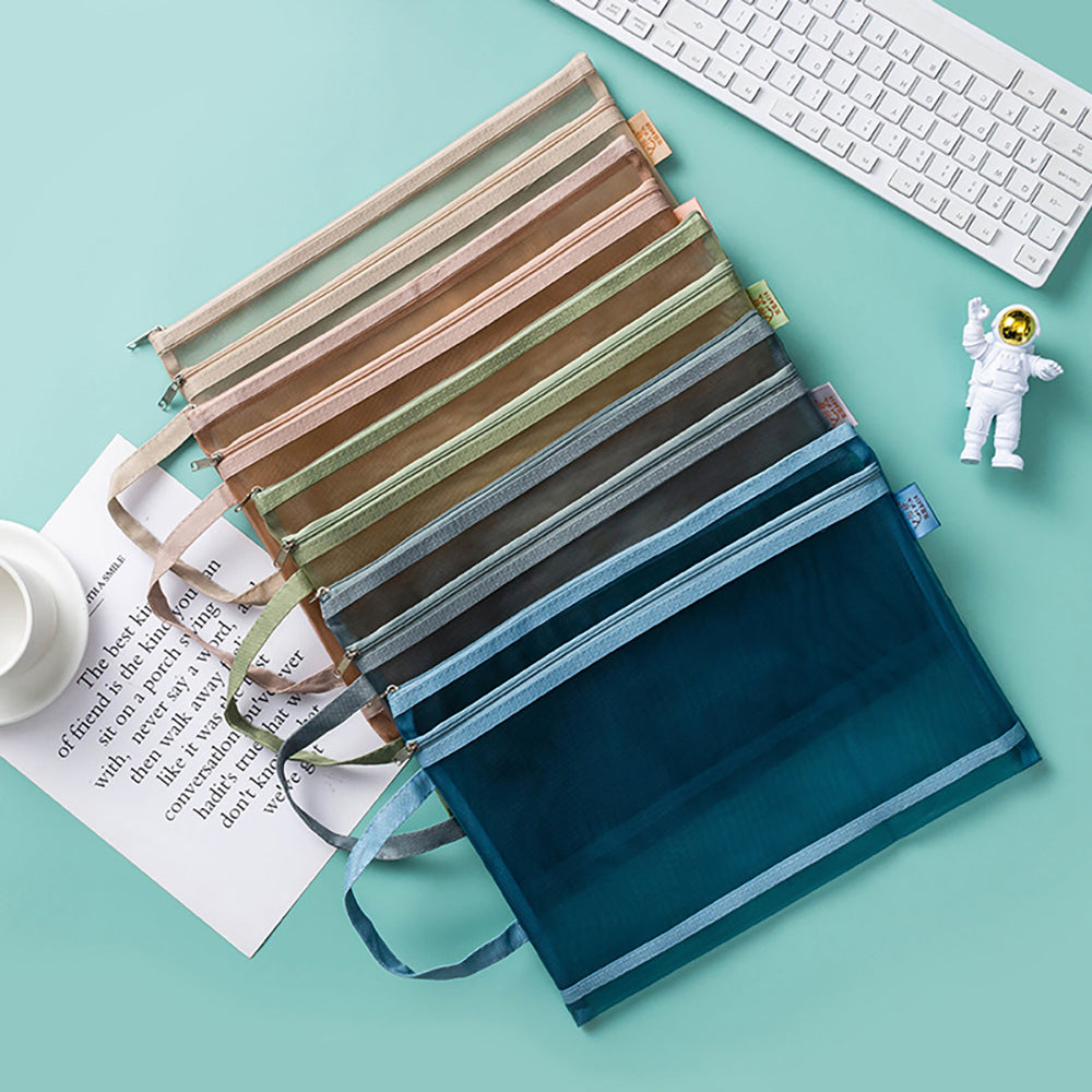 Muji-Style Morandi Mesh Transparent Pencil Case - Minimalist & Durable