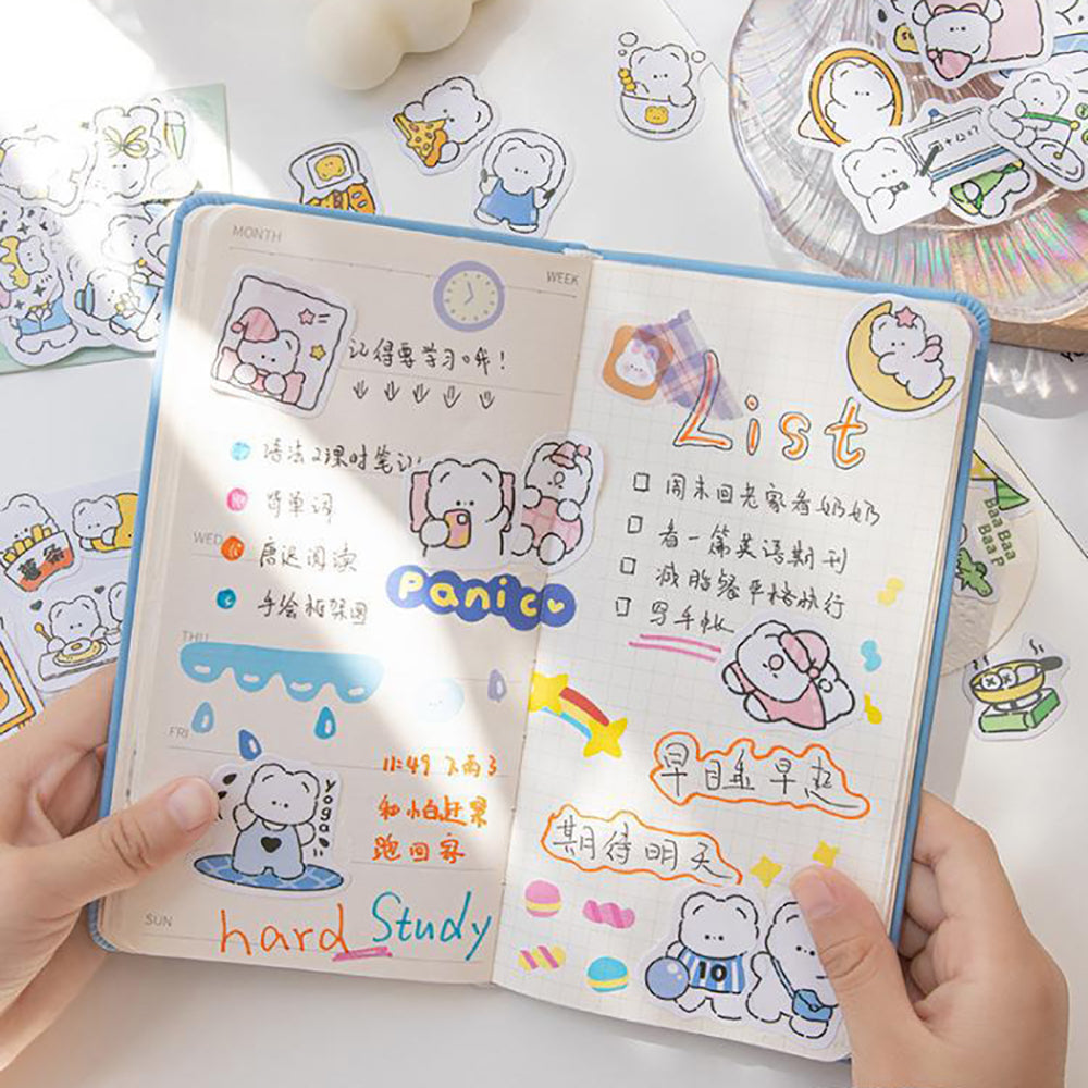 Momo Little Bear Please Be Happy Series Sticker Pack Illustration White Bear Daily Party Shopping and Camping Handbook Material DIY Decoration