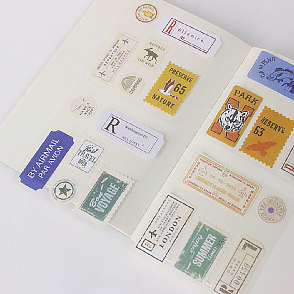 Vibrant Travel Notebook Sticker Set - Landmarks, Stamps & More
