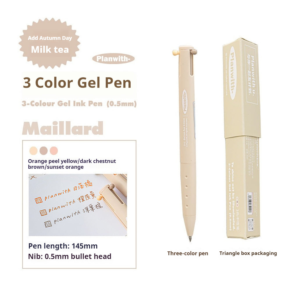 Planwith Sign triangular multi-color pen white milk tea blue pen barrel 3-color matching imported ink 0.5mm press 3-color gel pen