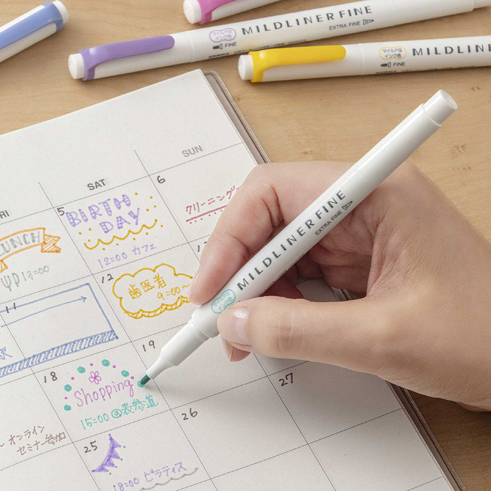 ZEBRA MILDLINER Dual Fine Tip Highlighter (WYT9) Fine Tip + Extra-Fine Tip Soft Color Marking