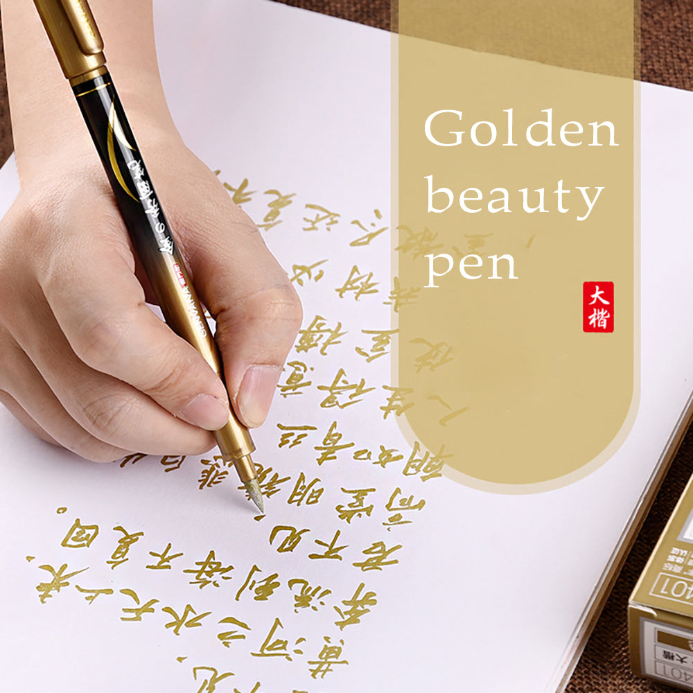 Golden Replenishable Scripture Calligraphy Pen with Soft Nib