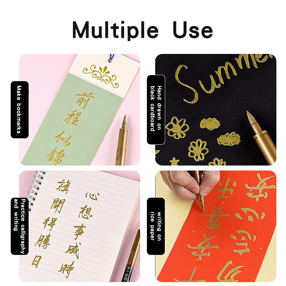 Golden Replenishable Scripture Calligraphy Pen with Soft Nib