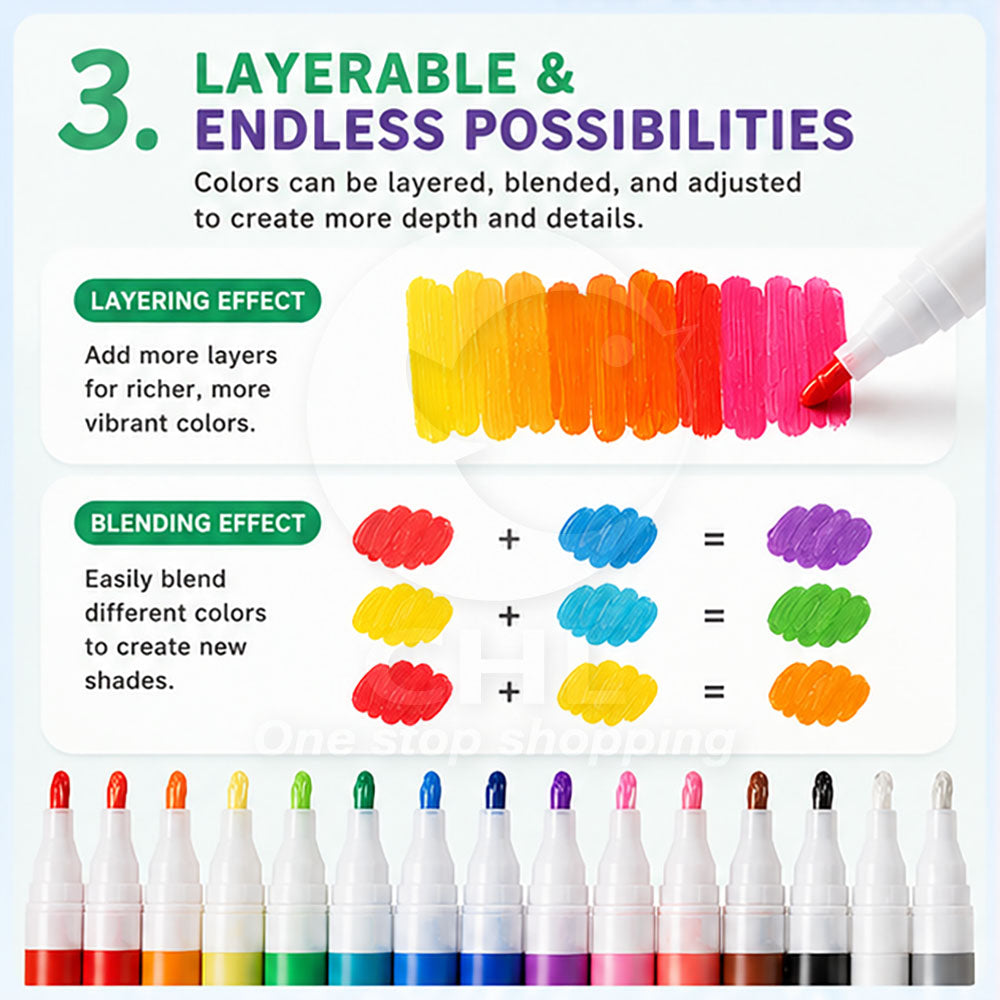 24-Color Acrylic Marker Set – Waterproof Paint Pens, Layering Graffiti Markers for Wood, Glass & Plastic