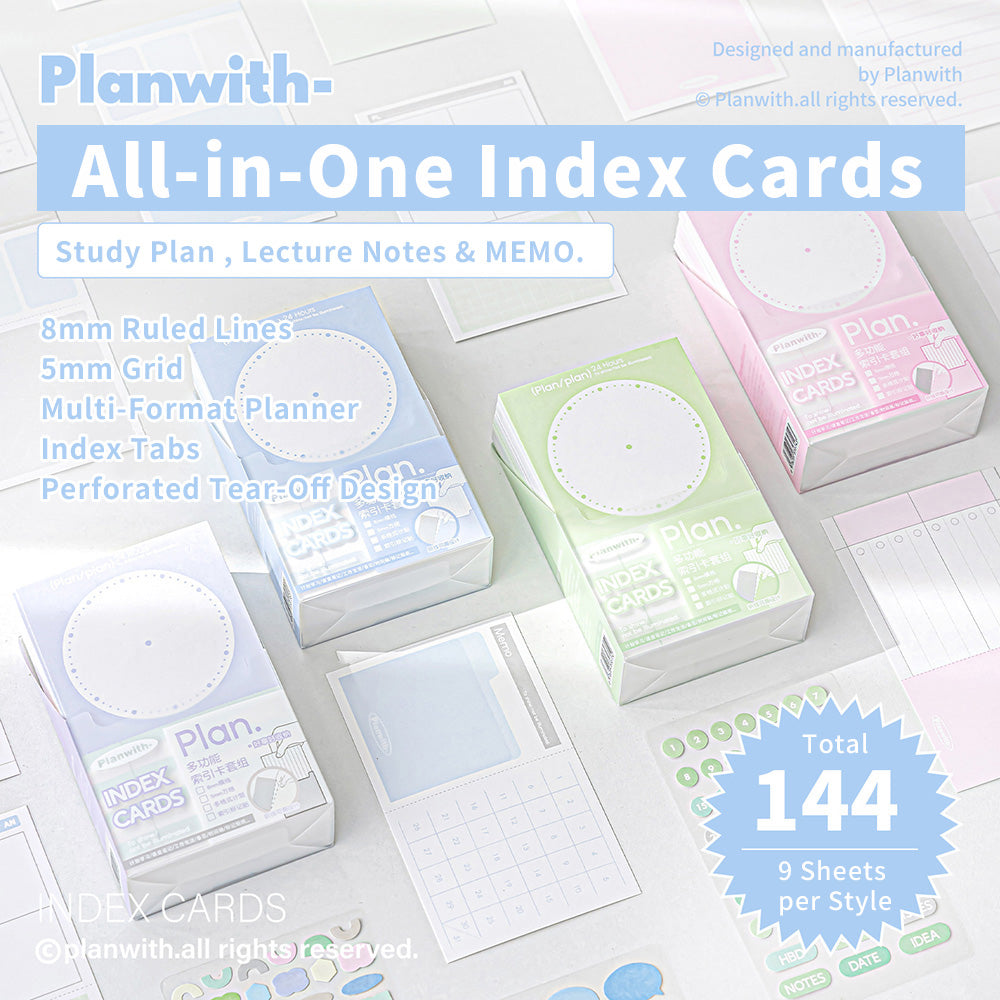 Planwith Useful Index Tab Set – Tear-Off Cards with Sticky Tabs for Study & Planning