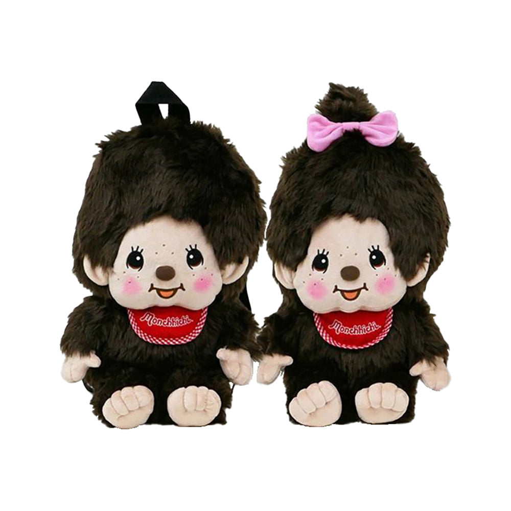 Monchhichi backpack, super soft to the touch, plush texture, character shape, fluffy, cute, light and easy to store, the best choice for gifts
