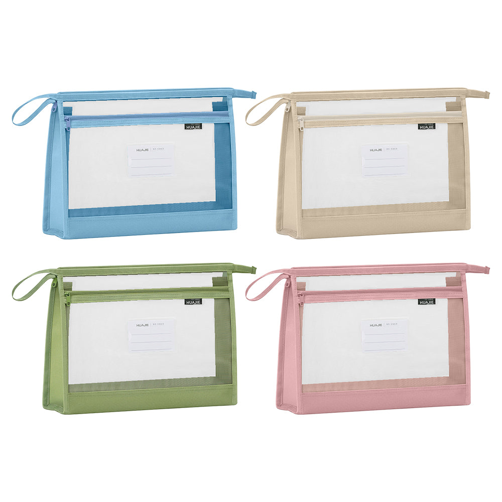 Muji-Style Morandi Mesh Transparent Pencil Case - Minimalist & Durable