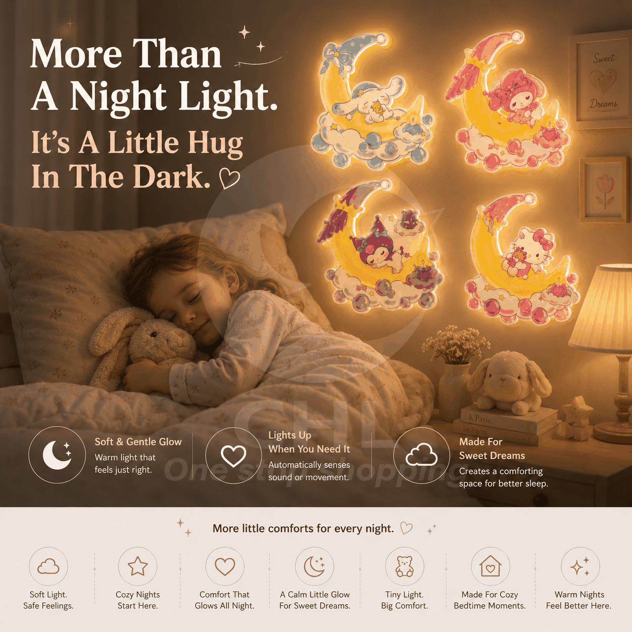 Sanrio Sound Sensor Wall Lamp Sleep Night Light Hello Kitty My Melody Kuromi Cinnamoroll