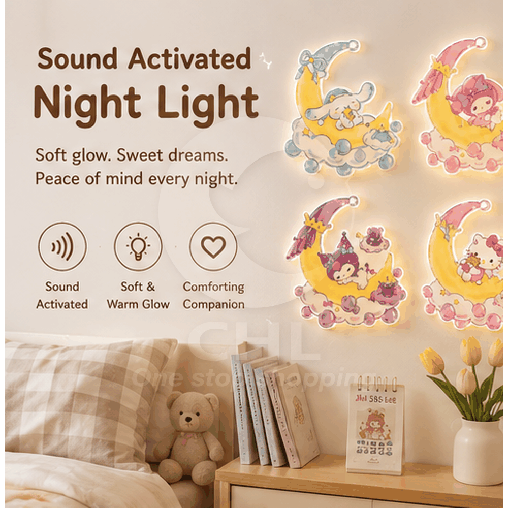 Sanrio Sound Sensor Wall Lamp Sleep Night Light Hello Kitty My Melody Kuromi Cinnamoroll
