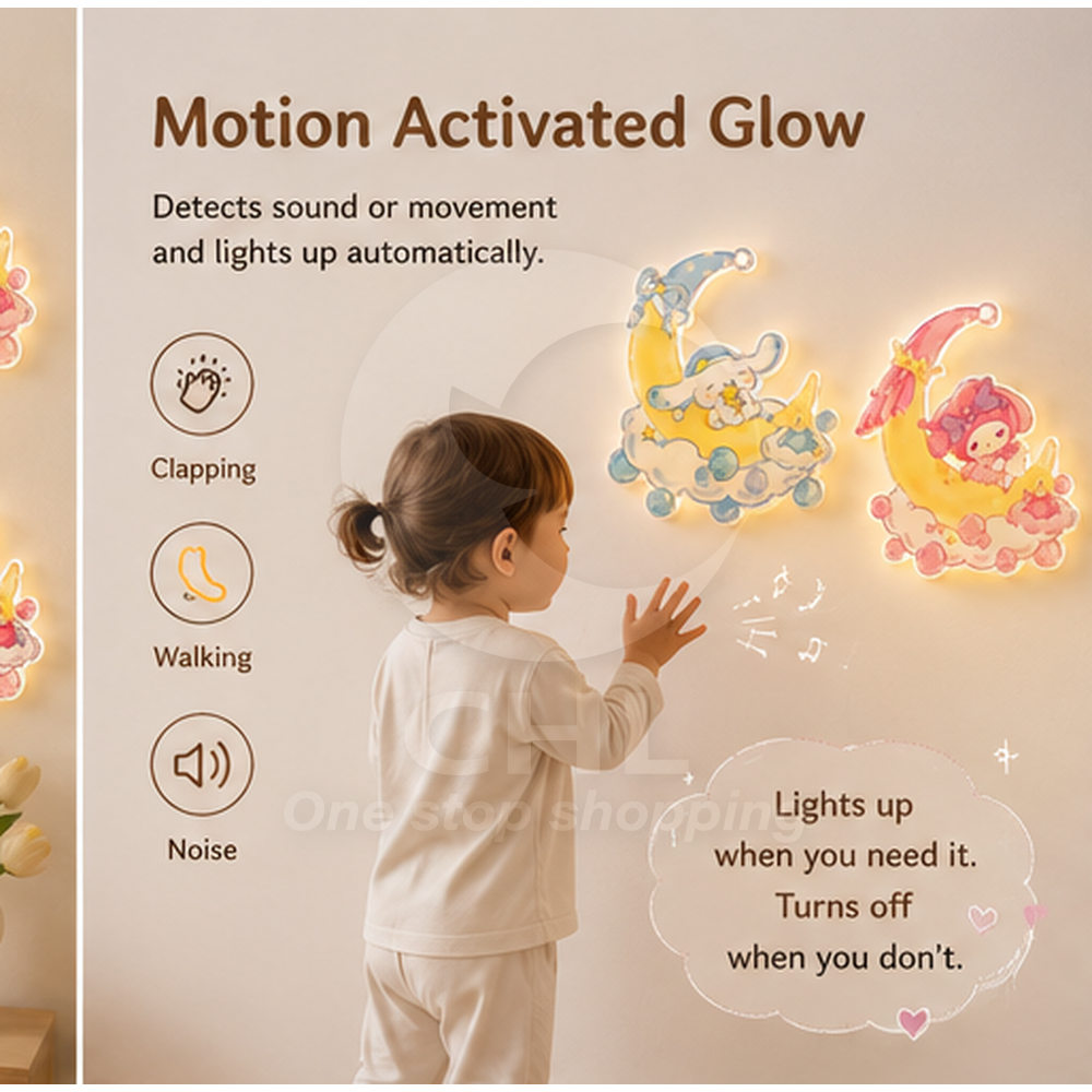 Sanrio Sound Sensor Wall Lamp Sleep Night Light Hello Kitty My Melody Kuromi Cinnamoroll