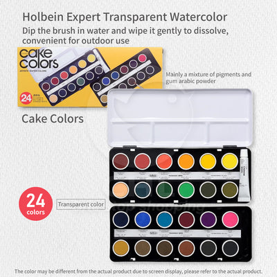 Holbein 24-Color Professional Transparent Watercolor Cake Set