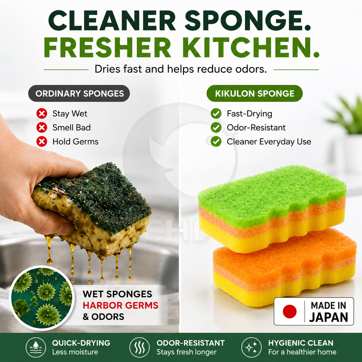 Japanese Antibacterial Ultra-Foam Dish Sponge Duo