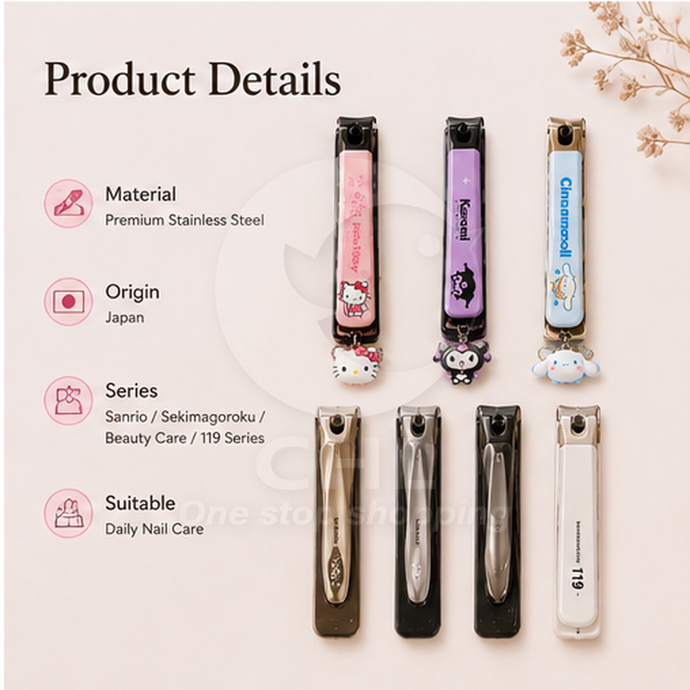 Sanrio Character Nail Clippers | Made in Japan | Cinnamoroll Kuromi My Melody | Sharp + Anti-Chip Cover + Cute Charm