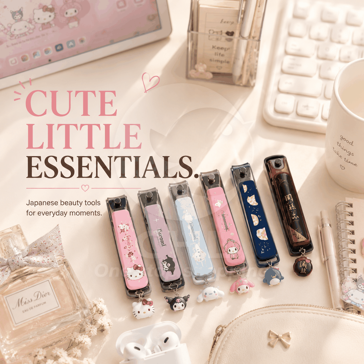Sanrio Character Nail Clippers | Made in Japan | Cinnamoroll Kuromi My Melody | Sharp + Anti-Chip Cover + Cute Charm