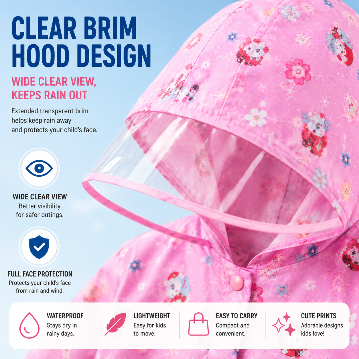 Skater Cinnamoroll Starry Sky Kid's Raincoat with Safety Features