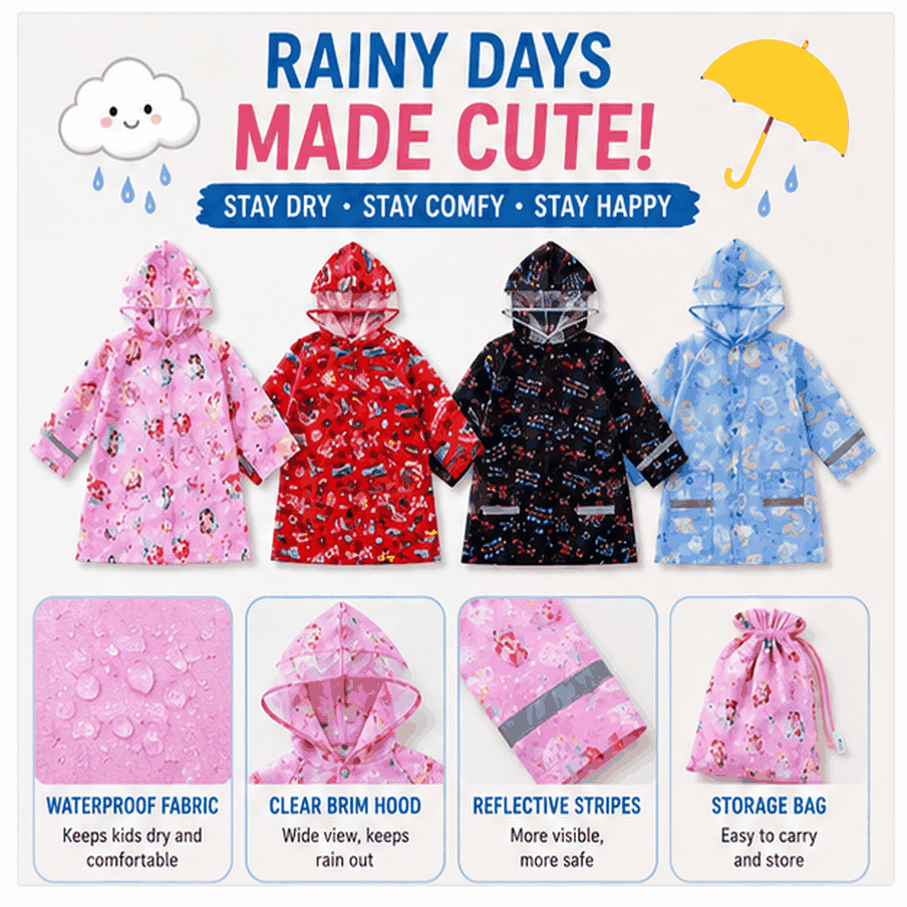 Skater Cinnamoroll Starry Sky Kid's Raincoat with Safety Features