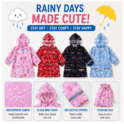 Skater Cinnamoroll Starry Sky Kid's Raincoat with Safety Features