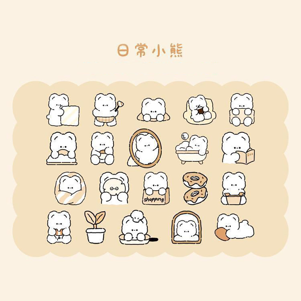 Momo Little Bear Please Be Happy Series Sticker Pack Illustration White Bear Daily Party Shopping and Camping Handbook Material DIY Decoration