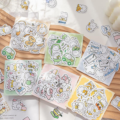 Momo Little Bear Please Be Happy Series Sticker Pack Illustration White Bear Daily Party Shopping and Camping Handbook Material DIY Decoration