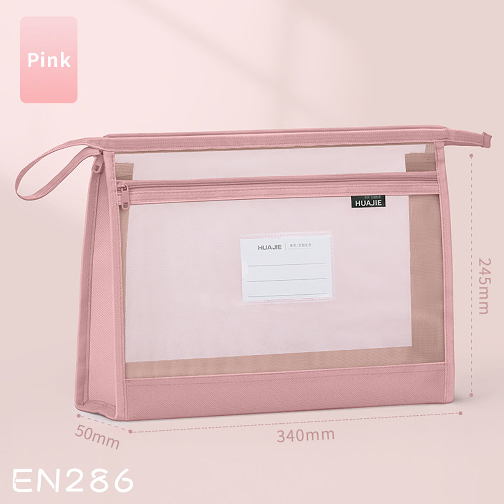 Muji-Style Morandi Mesh Transparent Pencil Case - Minimalist & Durable