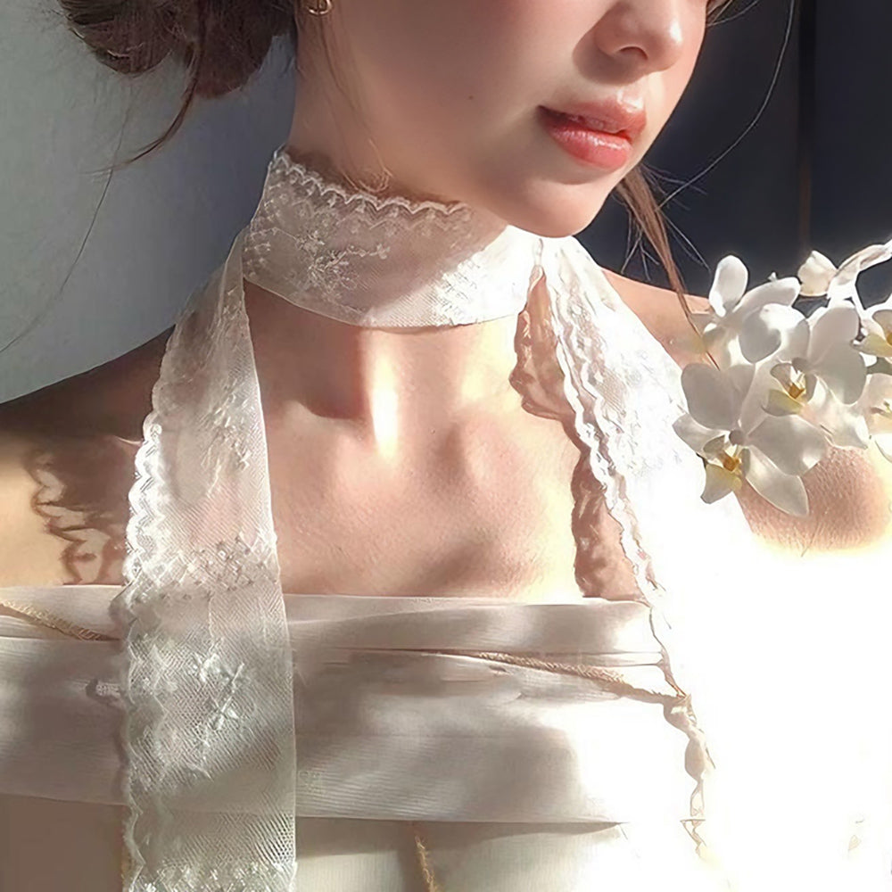 Lace Bow & Velvet Necklace | Black & White All-Match | Elegant Lace Scarf Style Choker