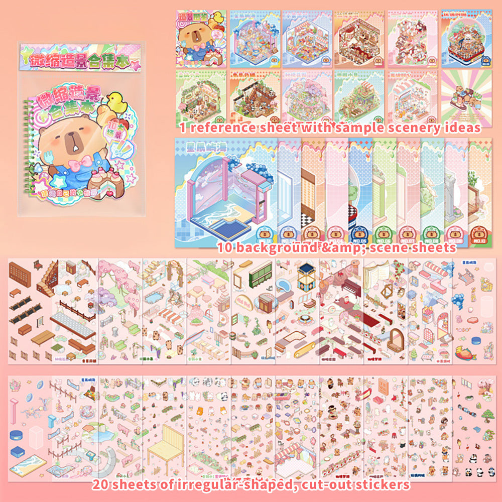 Miniature Scenery Sticker Book – Capybara DIY 3D Paper Craft Kit