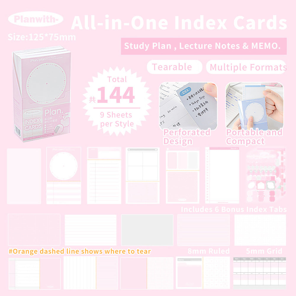 Planwith Useful Index Tab Set – Tear-Off Cards with Sticky Tabs for Study & Planning