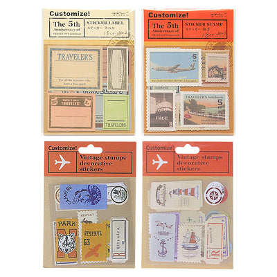 Vibrant Travel Notebook Sticker Set - Landmarks, Stamps & More