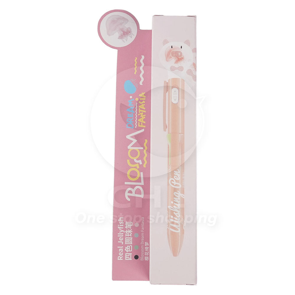 Glow Jellyfish Rotating Ballpoint Pen – 0.7mm 4-Color Ink, Cute Pig Spinner Pen, Stress-Relief Essential for School & Office