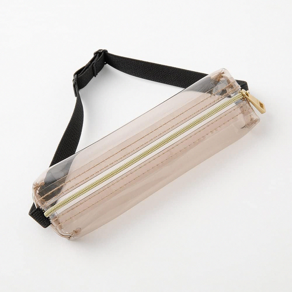 Midori Transparent Drawstring Pencil Case – Brown Adjustable Design  Fits B6–A5 Notebooks  Stylish & Functional