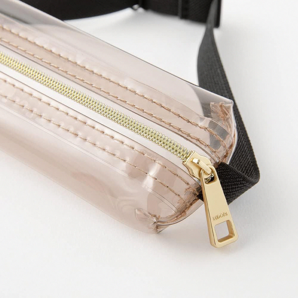 Midori Transparent Drawstring Pencil Case – Brown Adjustable Design  Fits B6–A5 Notebooks  Stylish & Functional