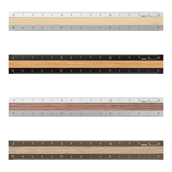 MIDORI Office Stationery Dual Material Aluminum Wood Ruler Metal Ruler 15cm - CHL-STORE 