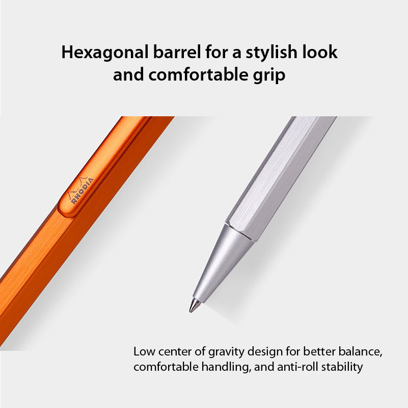 Rhodia CF928 स्क्रिप्ट मेटल हेयरलाइन एल्यूमीनियम लिमिटेड कलर हेक्सागन शाफ्ट 0.7 मिमी बॉलपॉइंट पेन