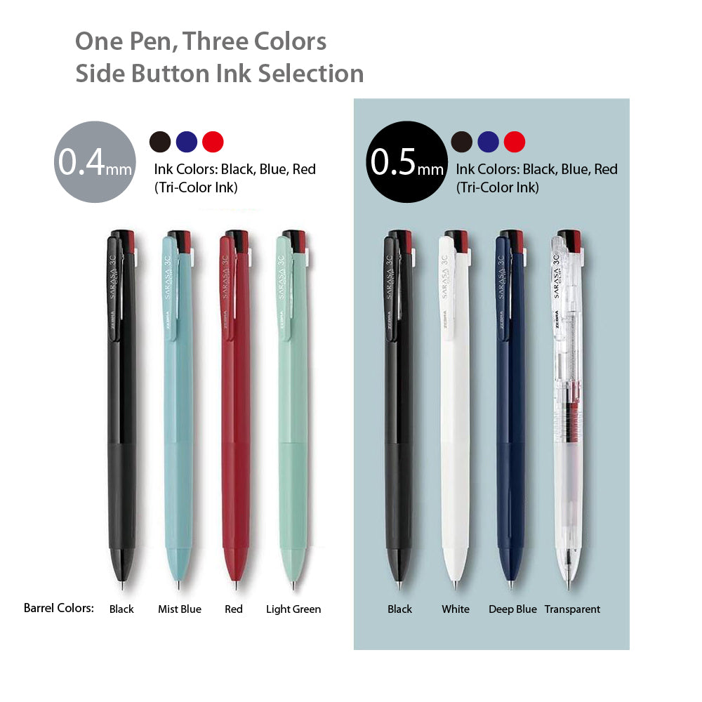 ZEBRA SARASA CLIP 3C 0.4 0.5 mm 3-color gel pen ballpoint pen Japanese textured stationery