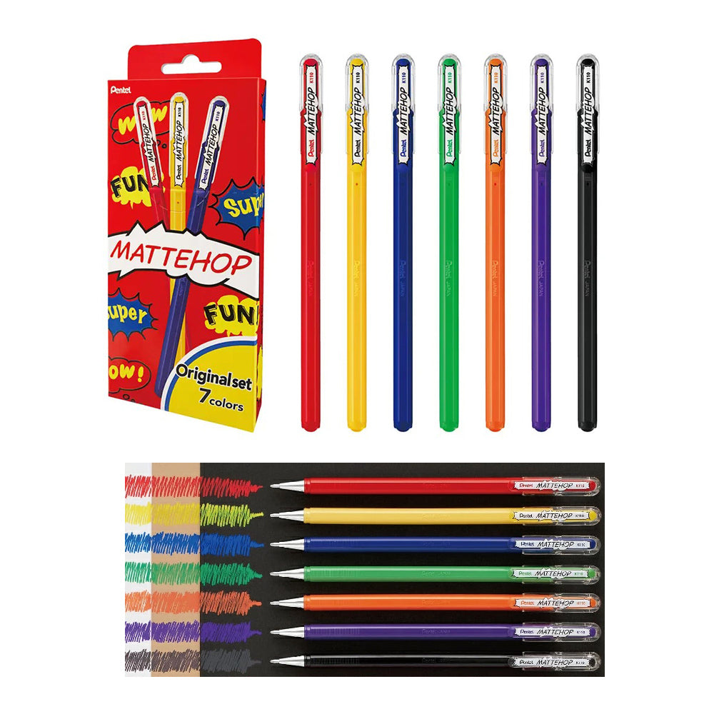 Pentel Mattehop colorful high-color pens, sweet colors, 1.0mm, 7-pack, matte color, deep and vivid, pocket card, photo