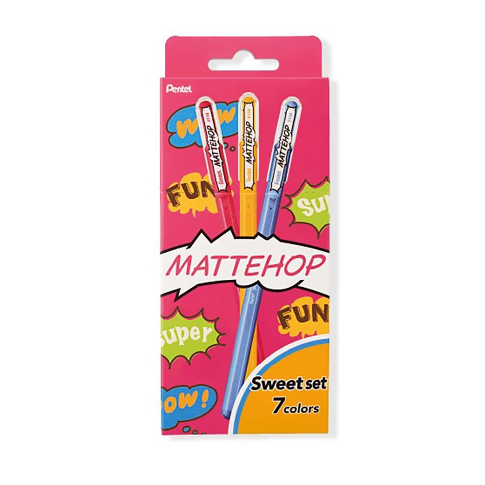 Pentel Mattehop colorful high-color pens, sweet colors, 1.0mm, 7-pack, matte color, deep and vivid, pocket card, photo