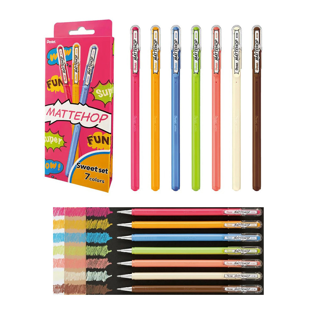 Pentel Mattehop colorful high-color pens, sweet colors, 1.0mm, 7-pack, matte color, deep and vivid, pocket card, photo