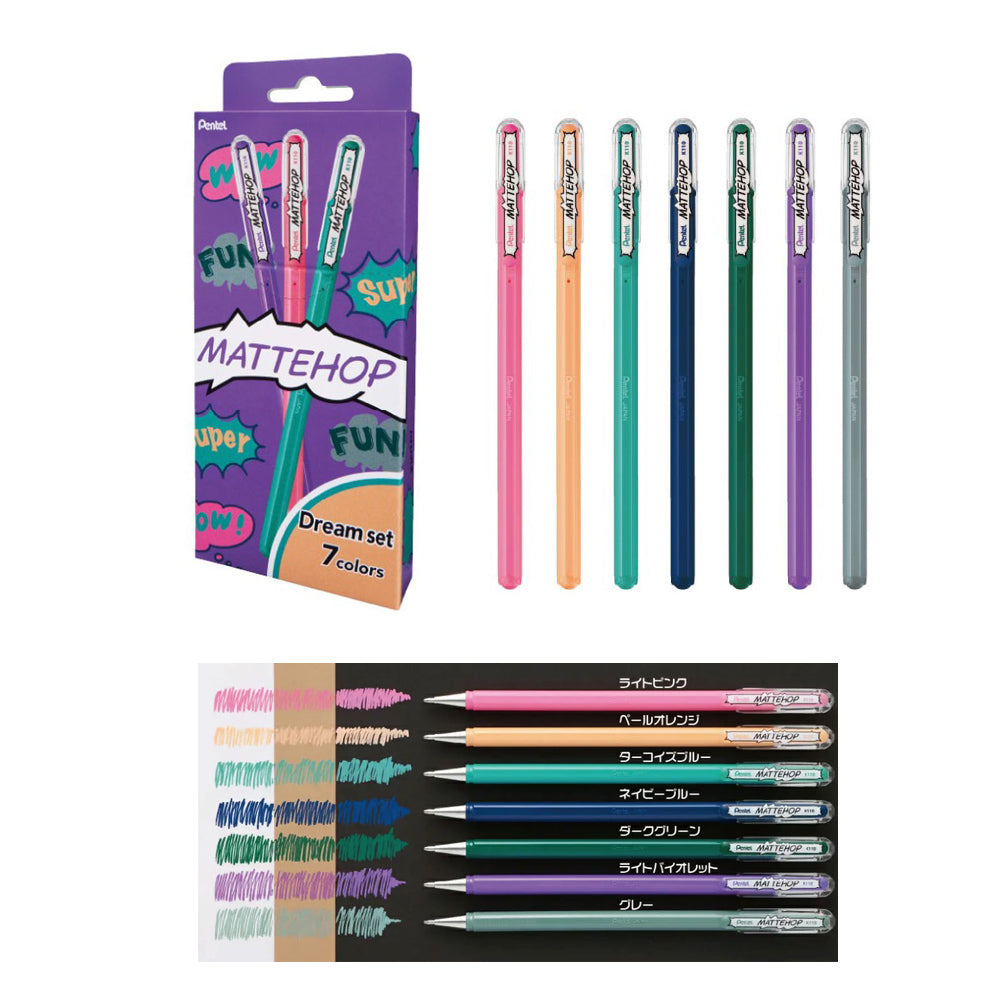 Pentel Mattehop colorful high-color pens, sweet colors, 1.0mm, 7-pack, matte color, deep and vivid, pocket card, photo