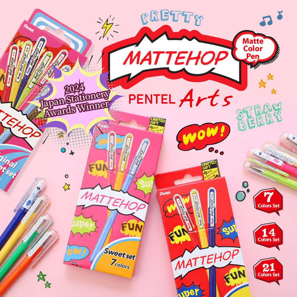 Pentel Mattehop colorful high-color pens, sweet colors, 1.0mm, 7-pack, matte color, deep and vivid, pocket card, photo