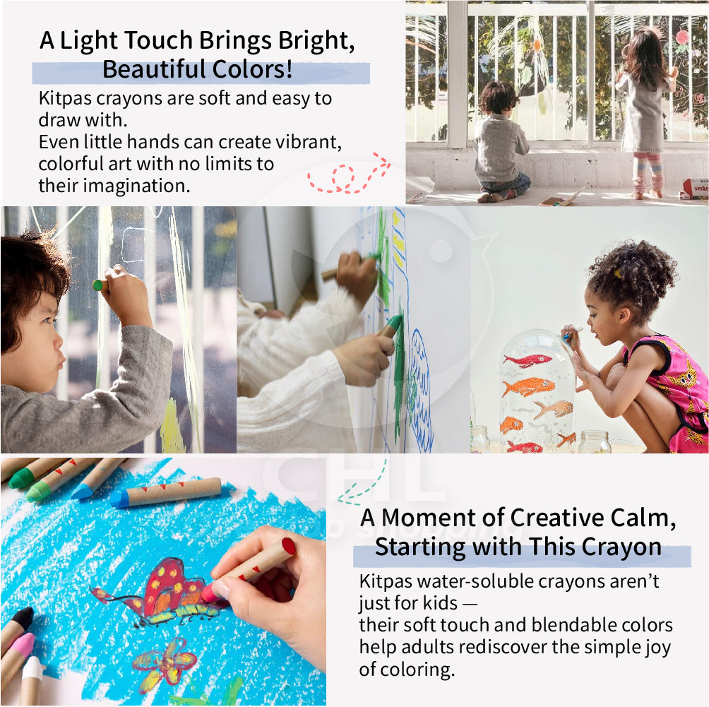 Kitpas Rice Water Crayons 6 Colors Non-toxic Children's Design Child-friendly Creative Doodling Artist ecru Super Easy Cleanup