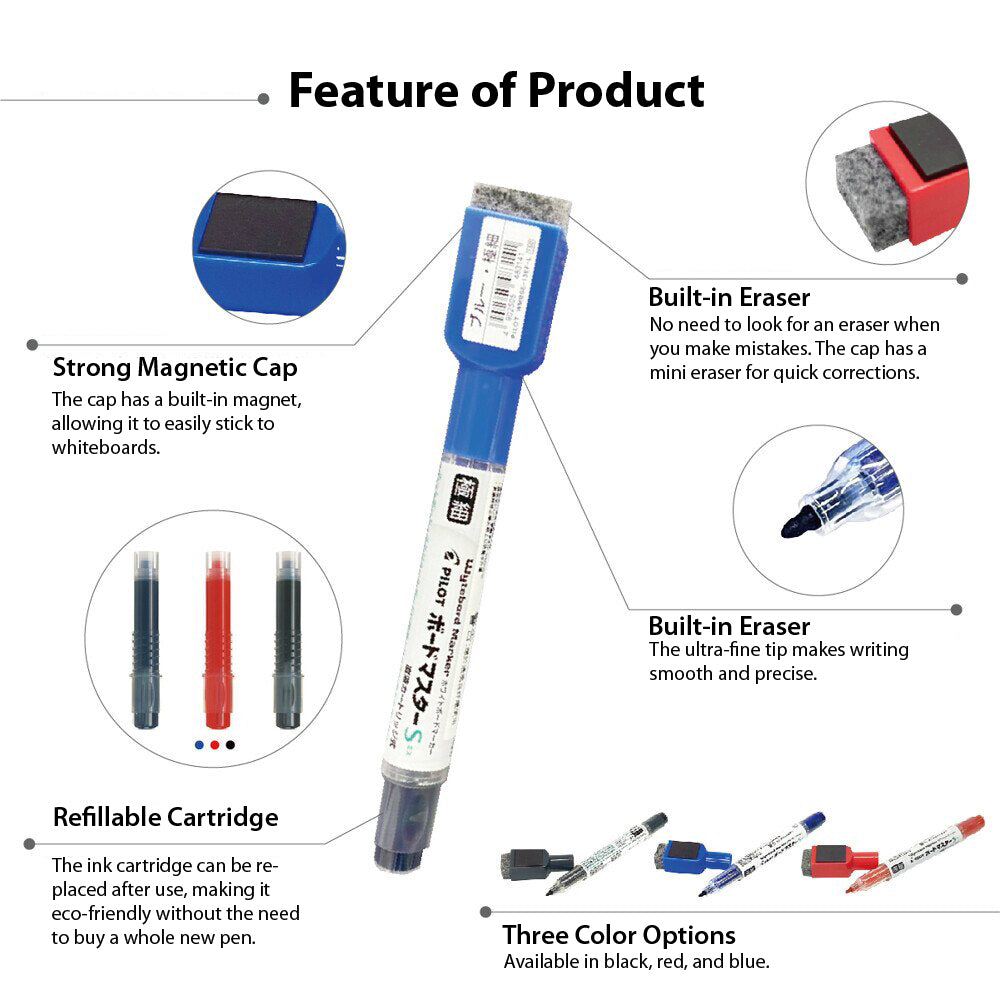PILOT P-WMBSE-15F Replaceable card water fine-character whiteboard pen S series - CHL-STORE 