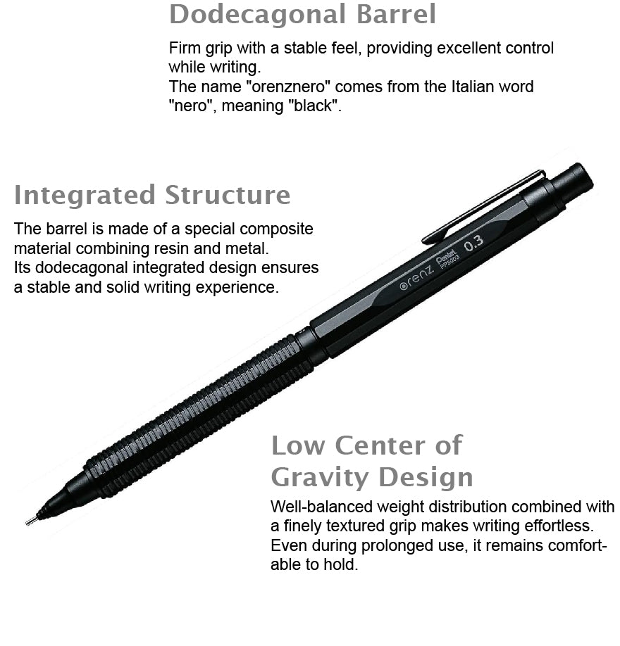 Pentel orenznero 0.3mm fine mechanical pencil black PP3003-A anti-break super stable