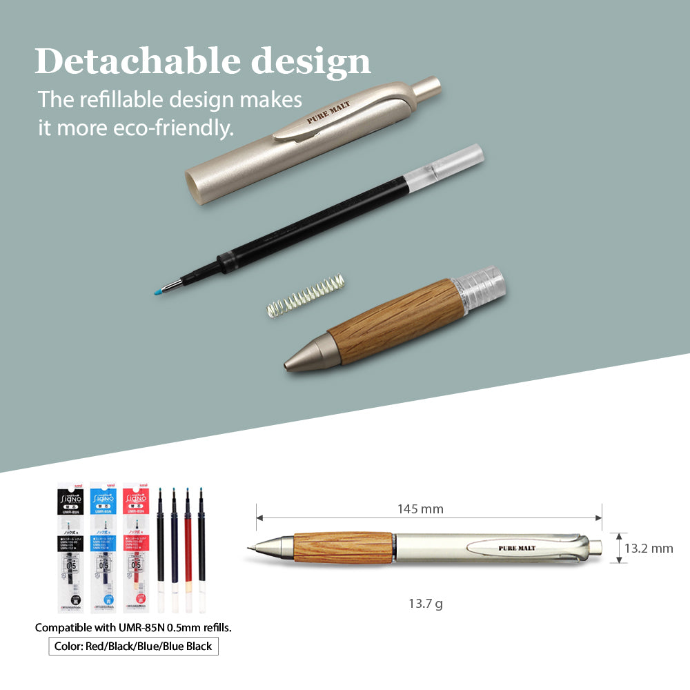 UNI Mitsubishi natural century oak hand grip 0.5mm UMN-515 press gel pen light brown dark brown office meeting writing stationery Japanese texture