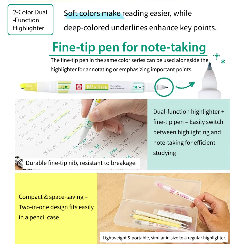 Sakura Mixline Two-color Underline Highlighter Double-ended Marker Vuk-T Highlight Notes Underline - CHL-STORE 