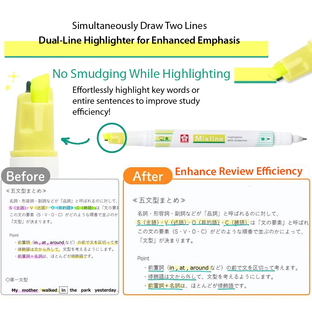 Sakura Mixline Two-color Underline Highlighter Double-ended Marker Vuk-T Highlight Notes Underline - CHL-STORE 