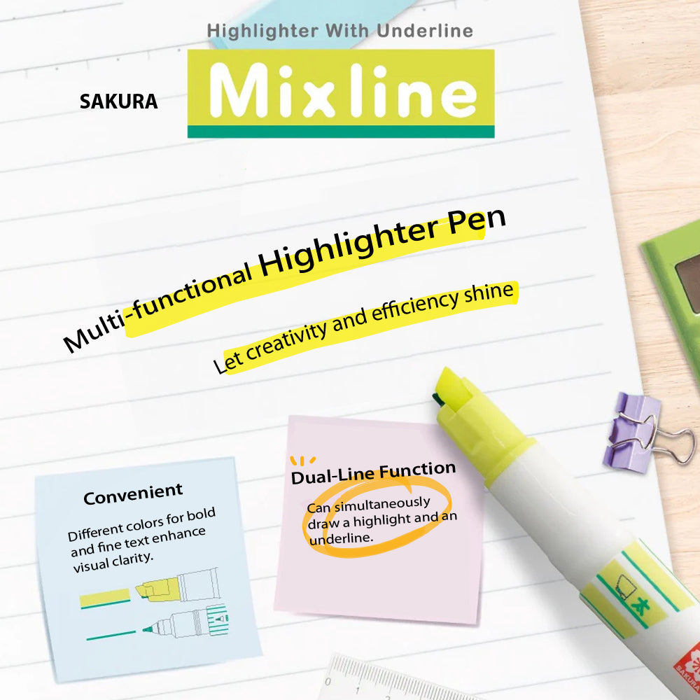 Sakura Mixline Two-color Underline Highlighter Double-ended Marker Vuk-T Highlight Notes Underline - CHL-STORE 